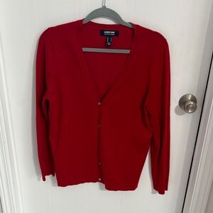 Lands' End Women's Bright Red V-Neck Button Cardigan